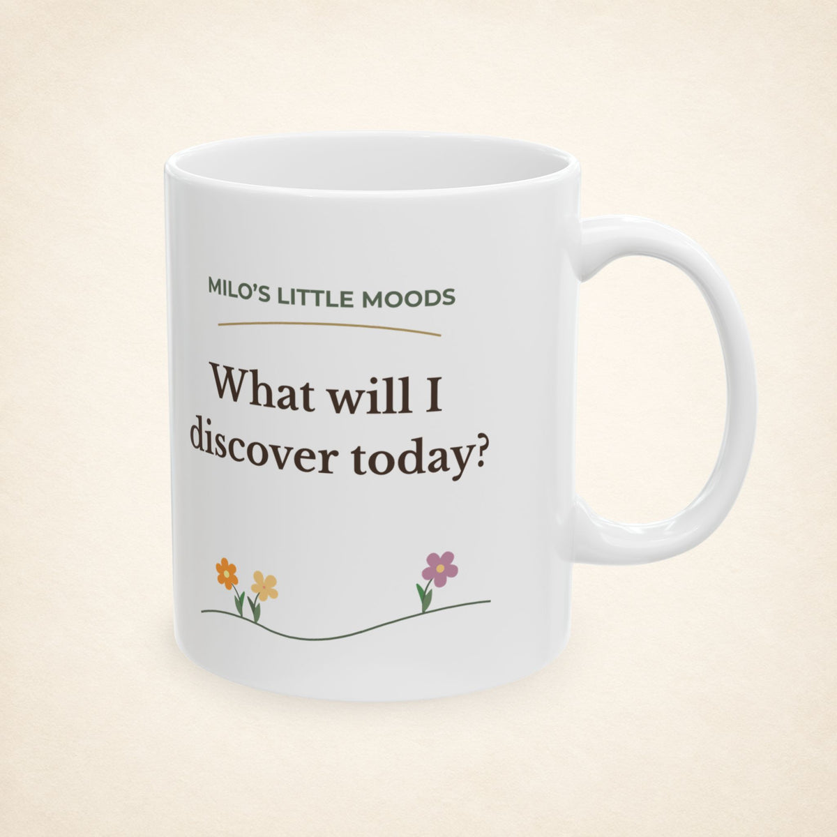 Curious Milo “What Will I Discover Today?” Mug – 11 oz White Ceramic Coffee Mug