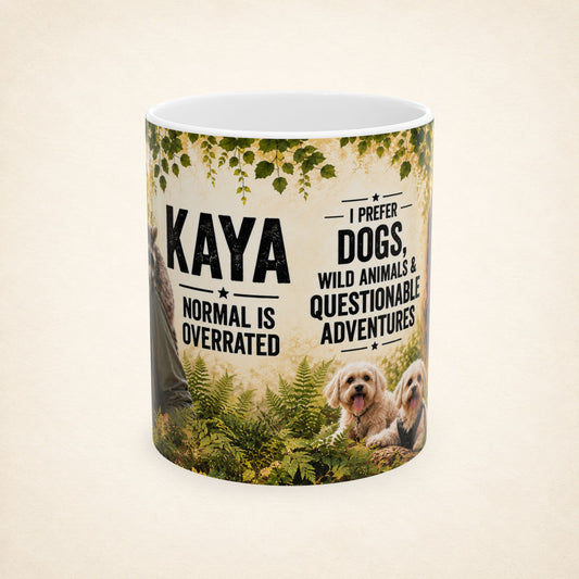 Personalized Adventure Lover Photo Mug – Custom Name, Portrait & Wildlife Design – 11 oz