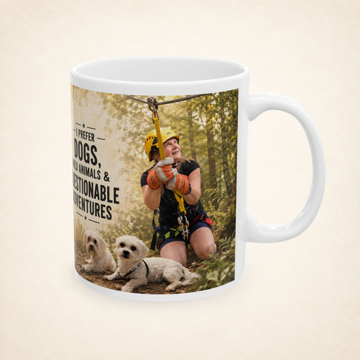Personalized Dog Lover Photo Mug — “Questionable Adventures”