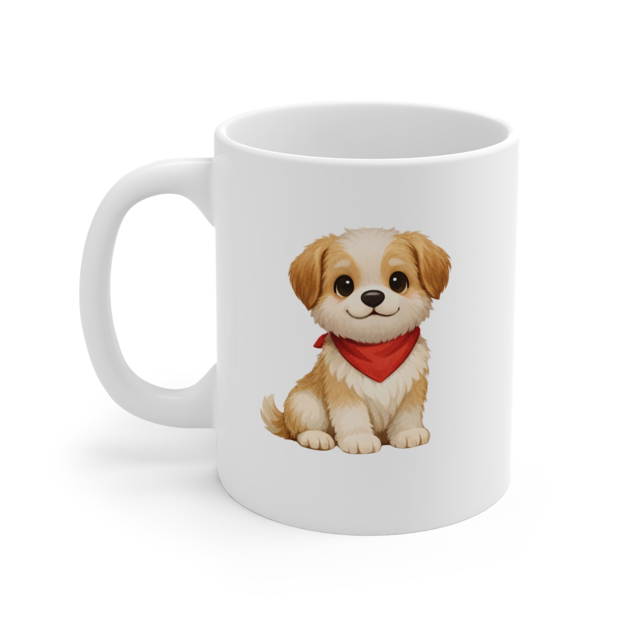 Cute Puppy Mug — Adorable Puppy with Red Bandana Coffee Cup (11 oz)