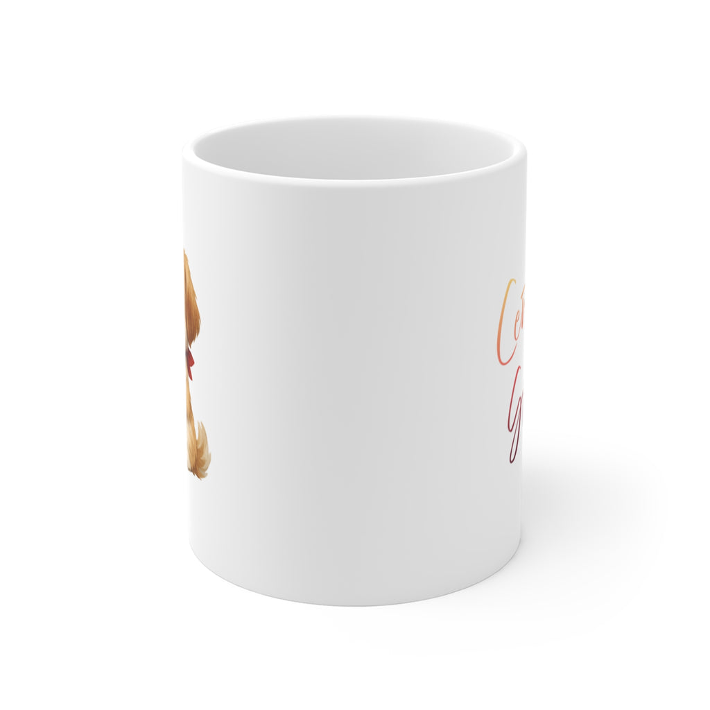 Cute Puppy Holding Heart Mug — Adorable Dog Love Coffee Cup (11oz)