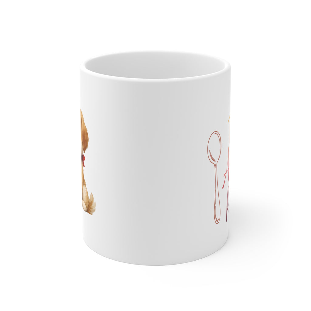 Cute Puppy Kitchen Mug — Adorable Dog with Spoon 11oz