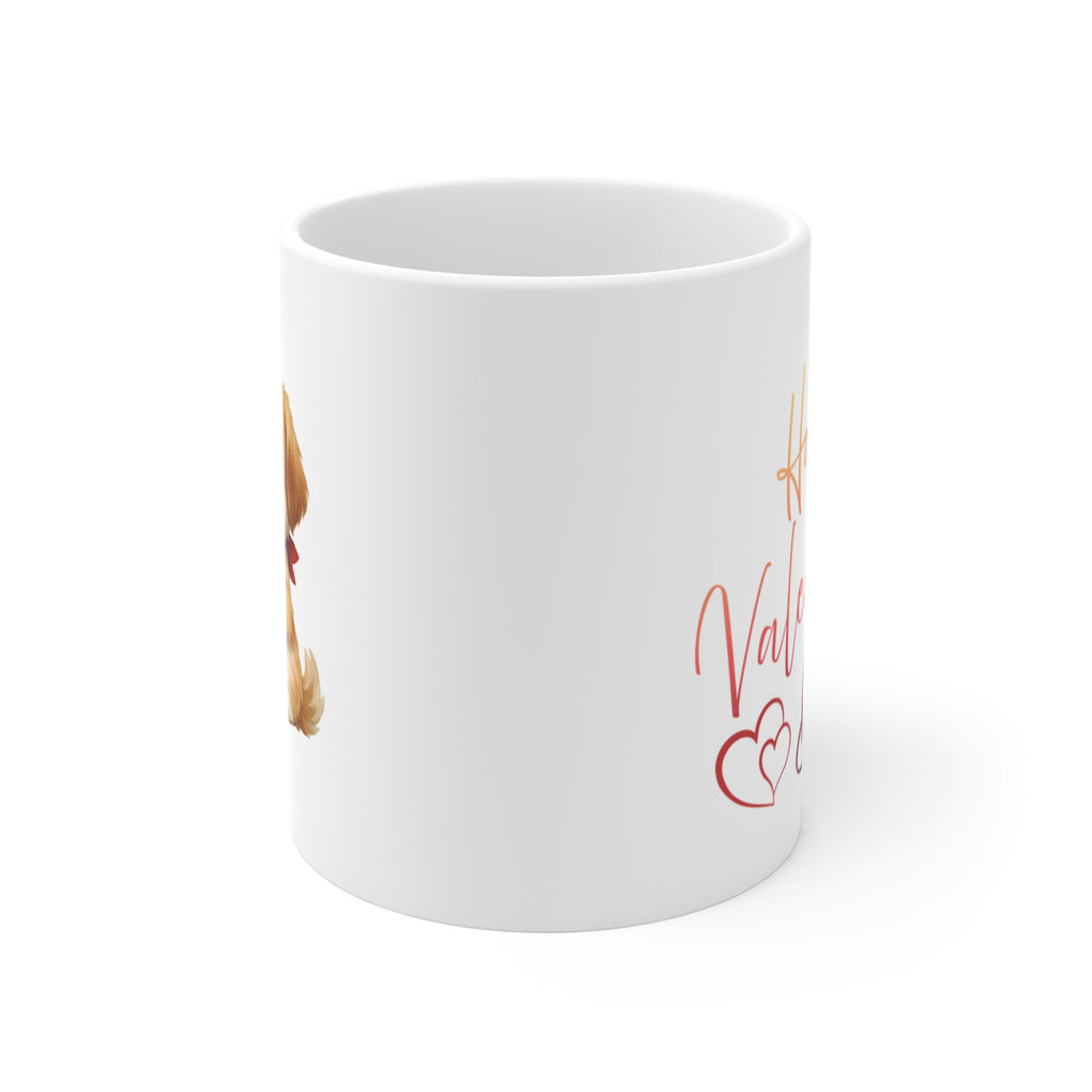 Valentine Puppy Mug — Cute Dog Holding Heart 11oz Coffee Cup