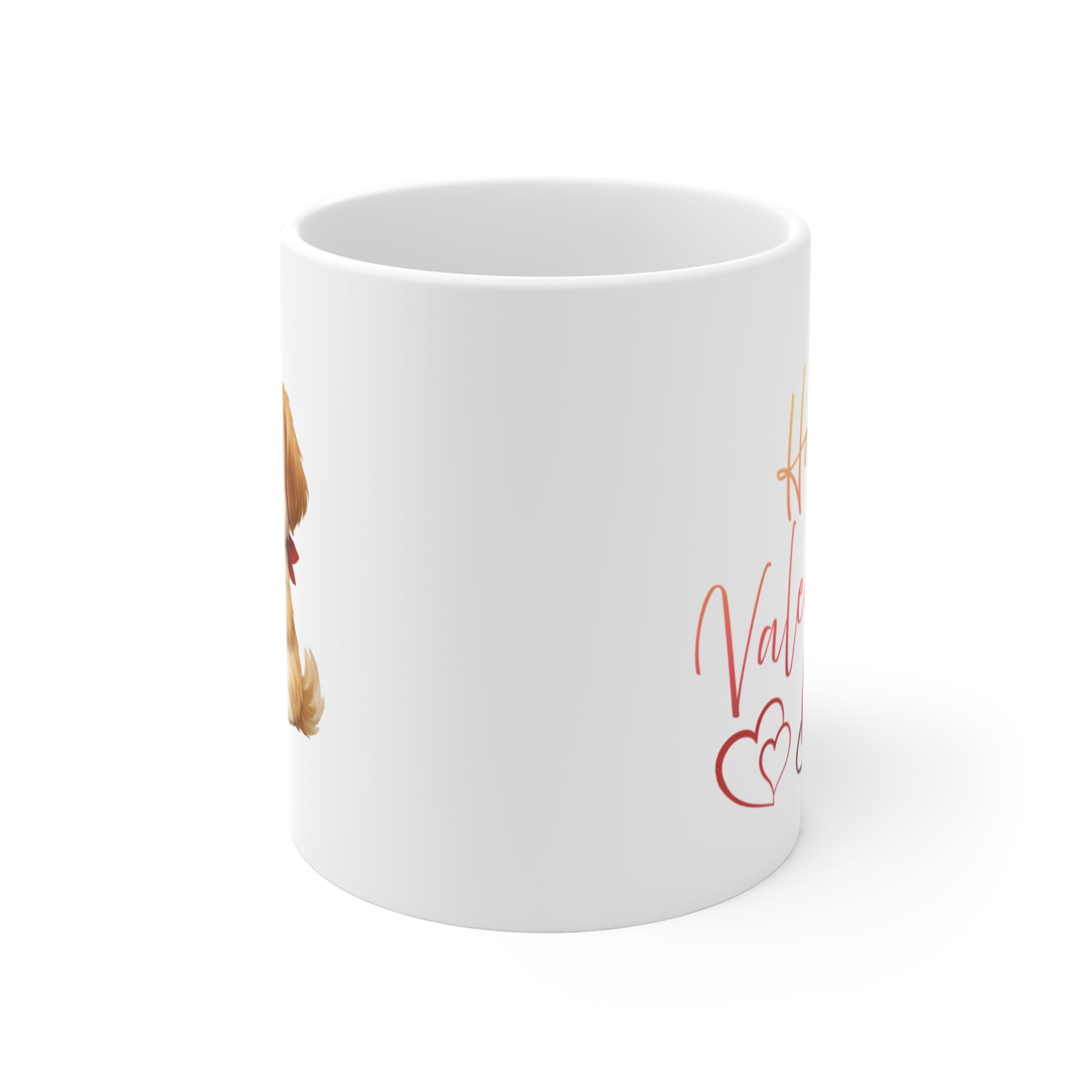 Valentine Puppy Mug — Cute Dog Holding Heart 11oz Coffee Cup