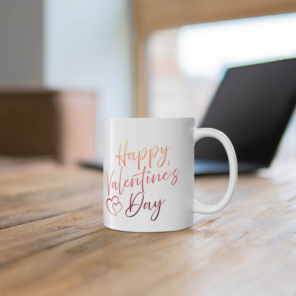 Valentine Puppy Mug — Cute Dog Holding Heart 11oz Coffee Cup