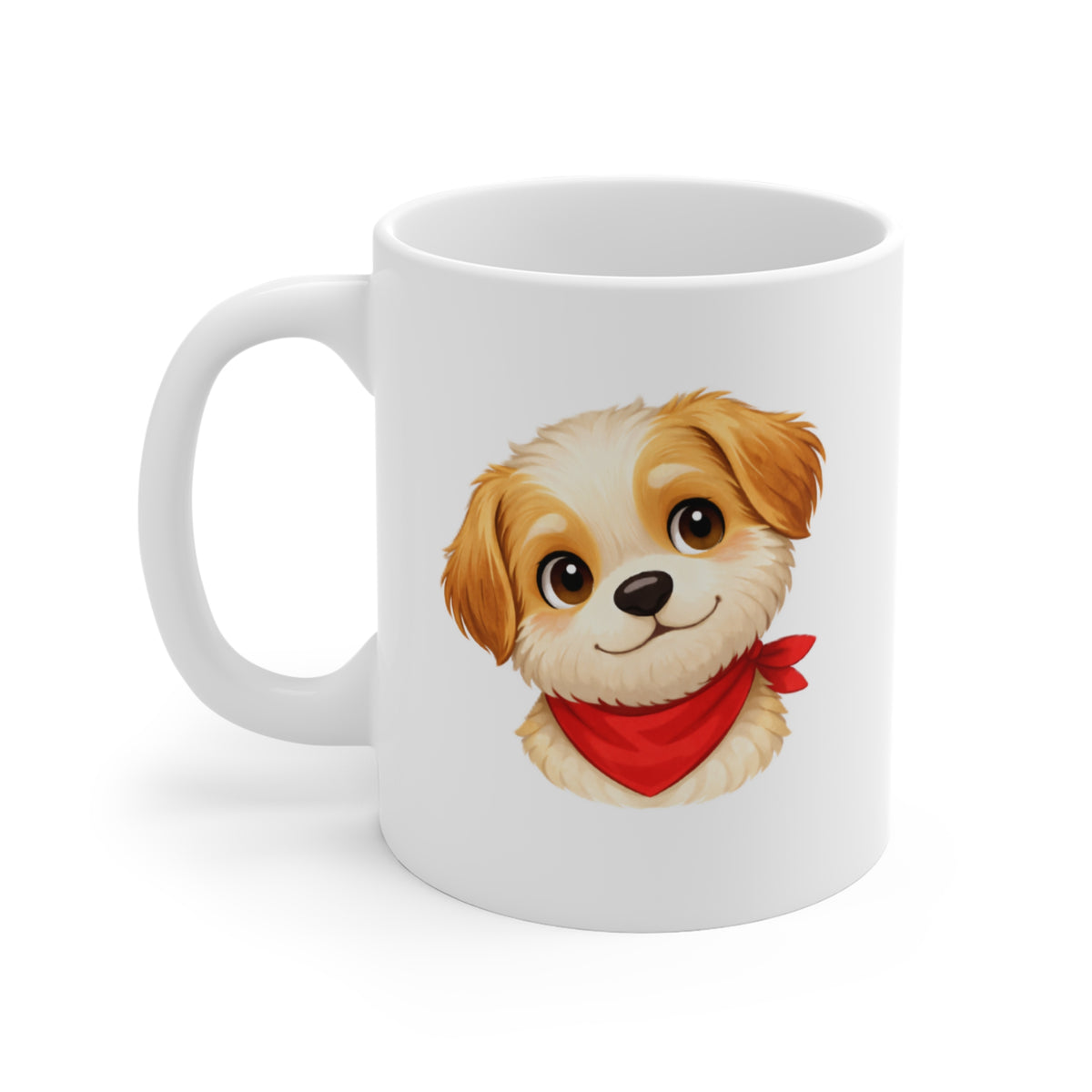 Cute Puppy Face Mug — Red Bandana, 11oz