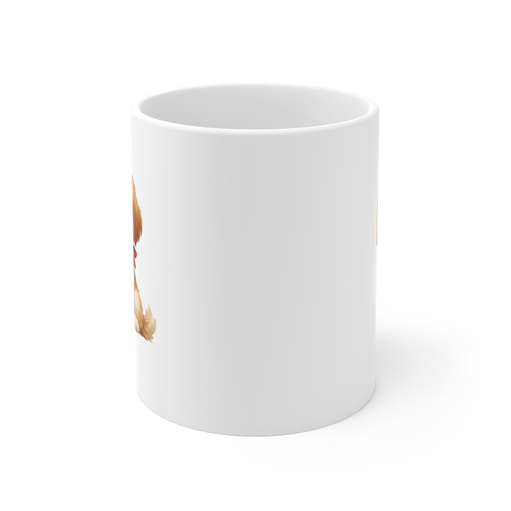 Cute Puppy Mug - 11oz Ceramic Coffee Cup with Shy proud Dog Illustration