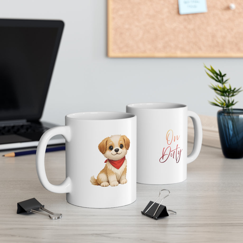 Cute Puppy Mug — Adorable Puppy with Red Bandana Coffee Cup (11 oz)