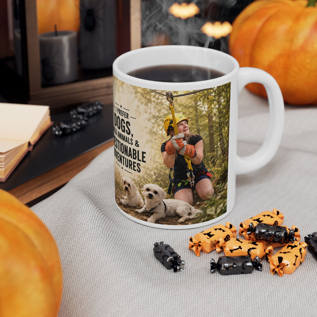Personalized Photo Dog Lover Mug — “I Prefer Dogs, Wild Animals & Questionable Adventures”