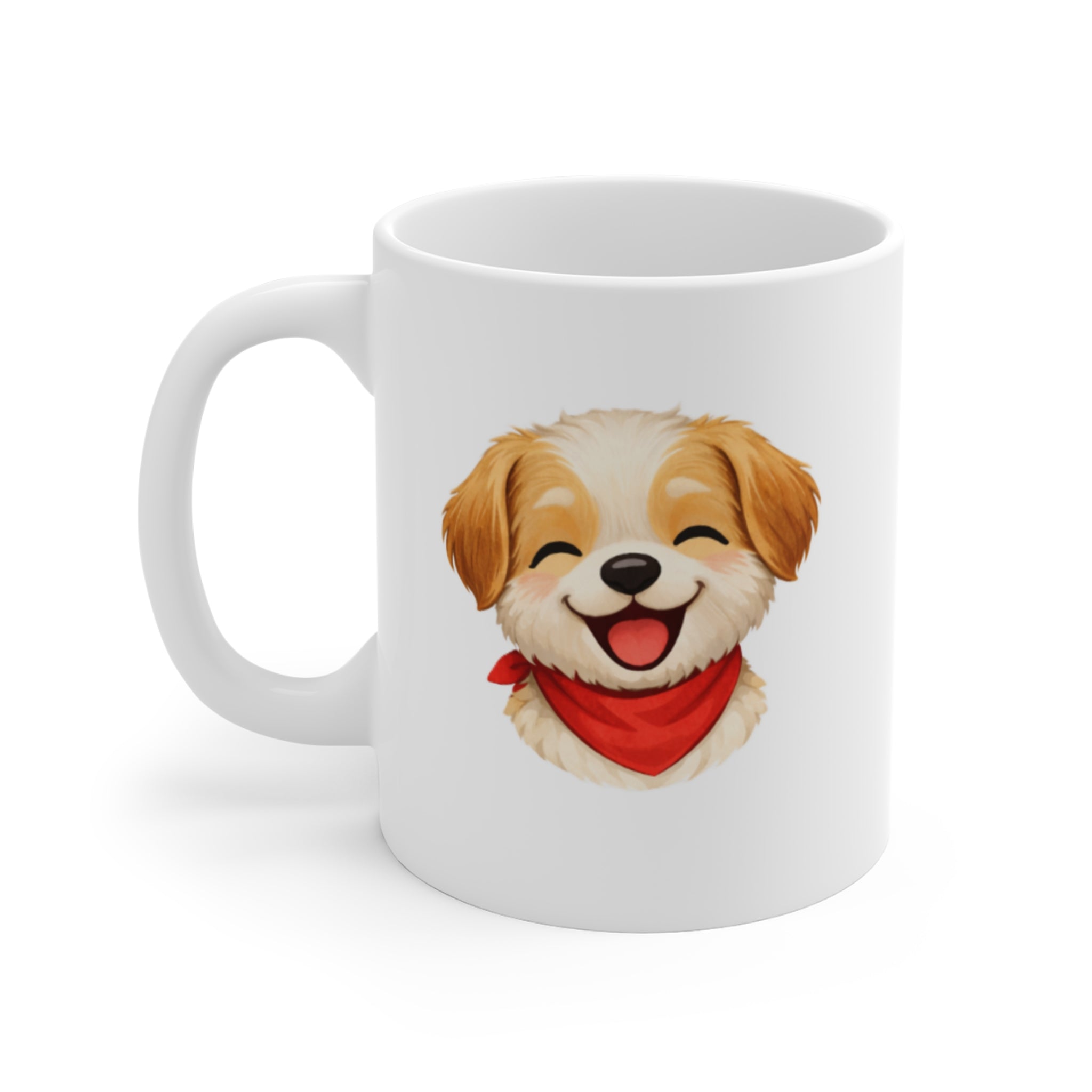 Cute Smiling Puppy Mug — 11oz Dog Coffee Cup with Red Bandana
