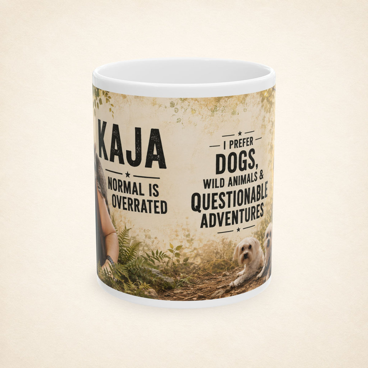 Personalized Dog Lover Photo Mug — “Questionable Adventures”