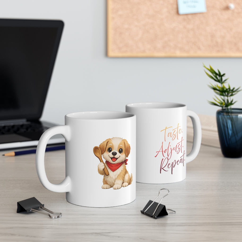 Cute Puppy Coffee Mug — Adorable Dog with Spoon 11 oz