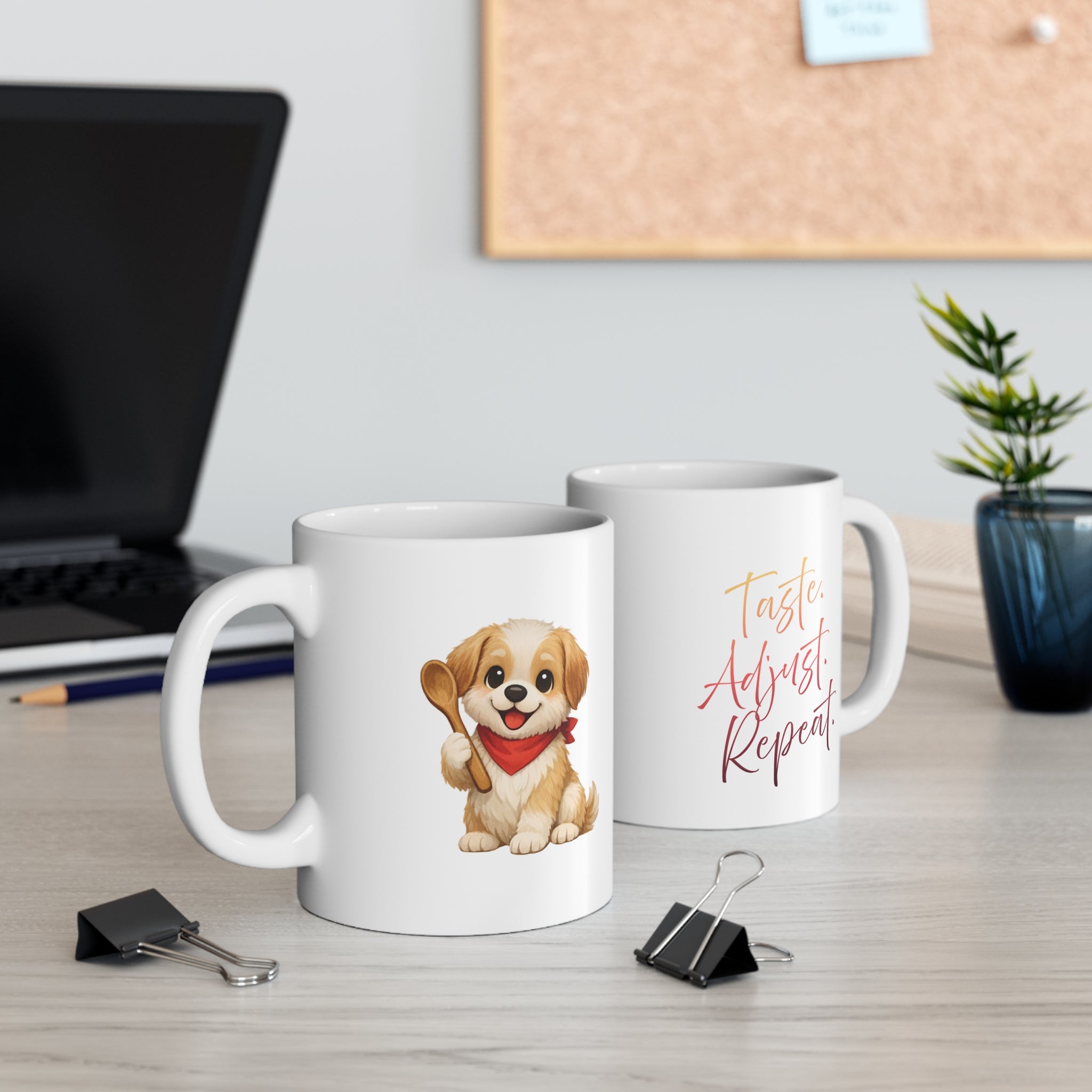 Cute Puppy Coffee Mug — Adorable Dog with Spoon 11 oz