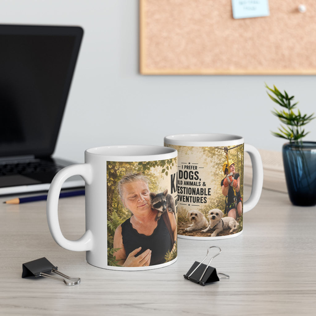 Personalized Photo Dog Lover Mug — “I Prefer Dogs, Wild Animals & Questionable Adventures”