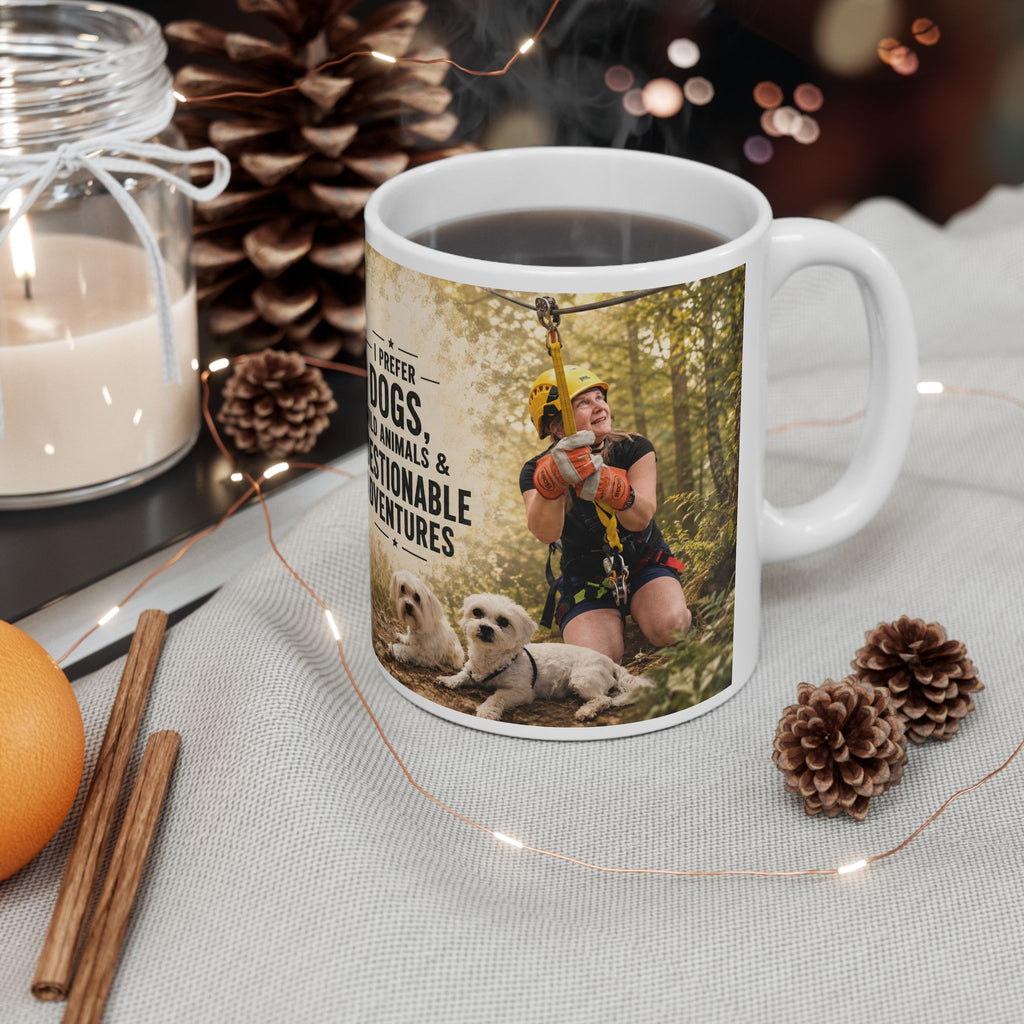 Personalized Photo Dog Lover Mug — “I Prefer Dogs, Wild Animals & Questionable Adventures”