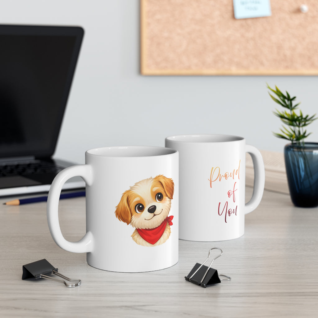 Cute Puppy Face Coffee Mug — 11oz Dog Mug with Red Bandana | Gift for Dog Lovers, Pet Mom & Dad
