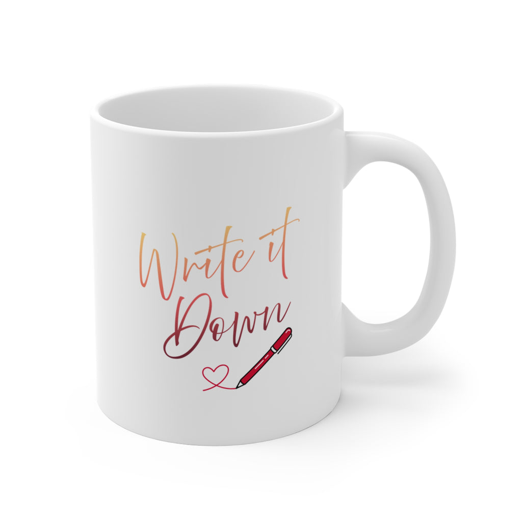 Cute Puppy Mug  11oz  — "Write it Down." Coffee Cup for Dog Lovers & Bookworms