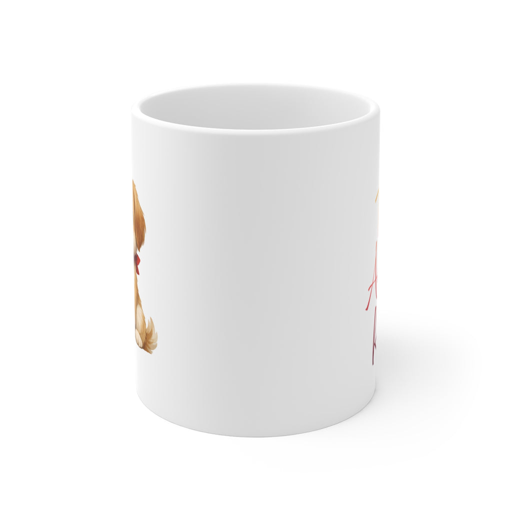 Cute Puppy Coffee Mug — Adorable Dog with Spoon 11 oz