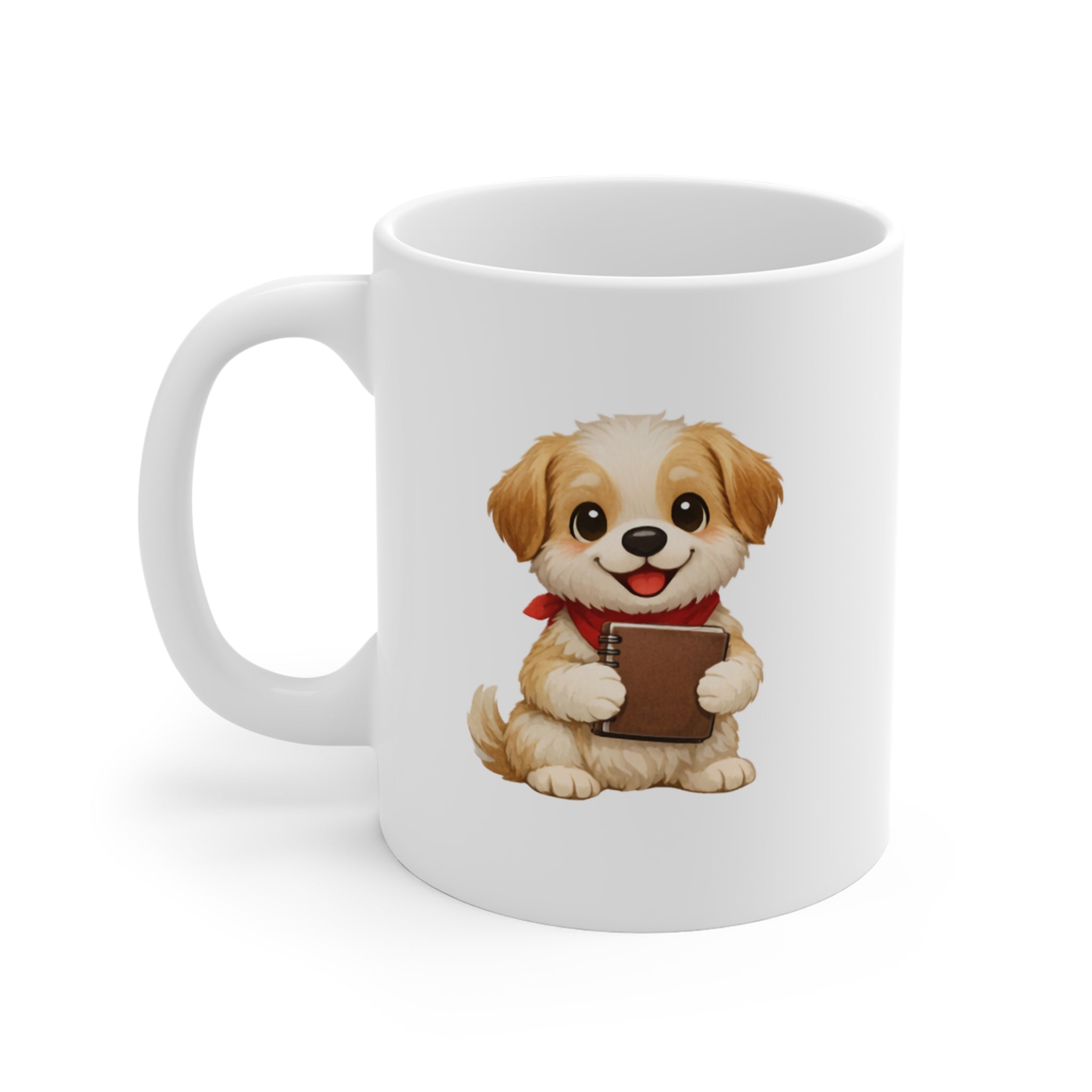 Cute Puppy Mug  11oz  — "Write it Down." Coffee Cup for Dog Lovers & Bookworms