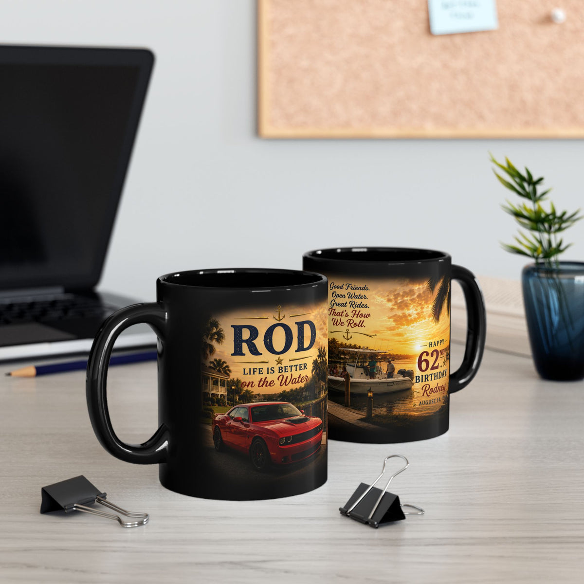 Personalized 62nd Birthday Fishing Boat Mug – Sunset Marina Tribute (Custom Name & Year)