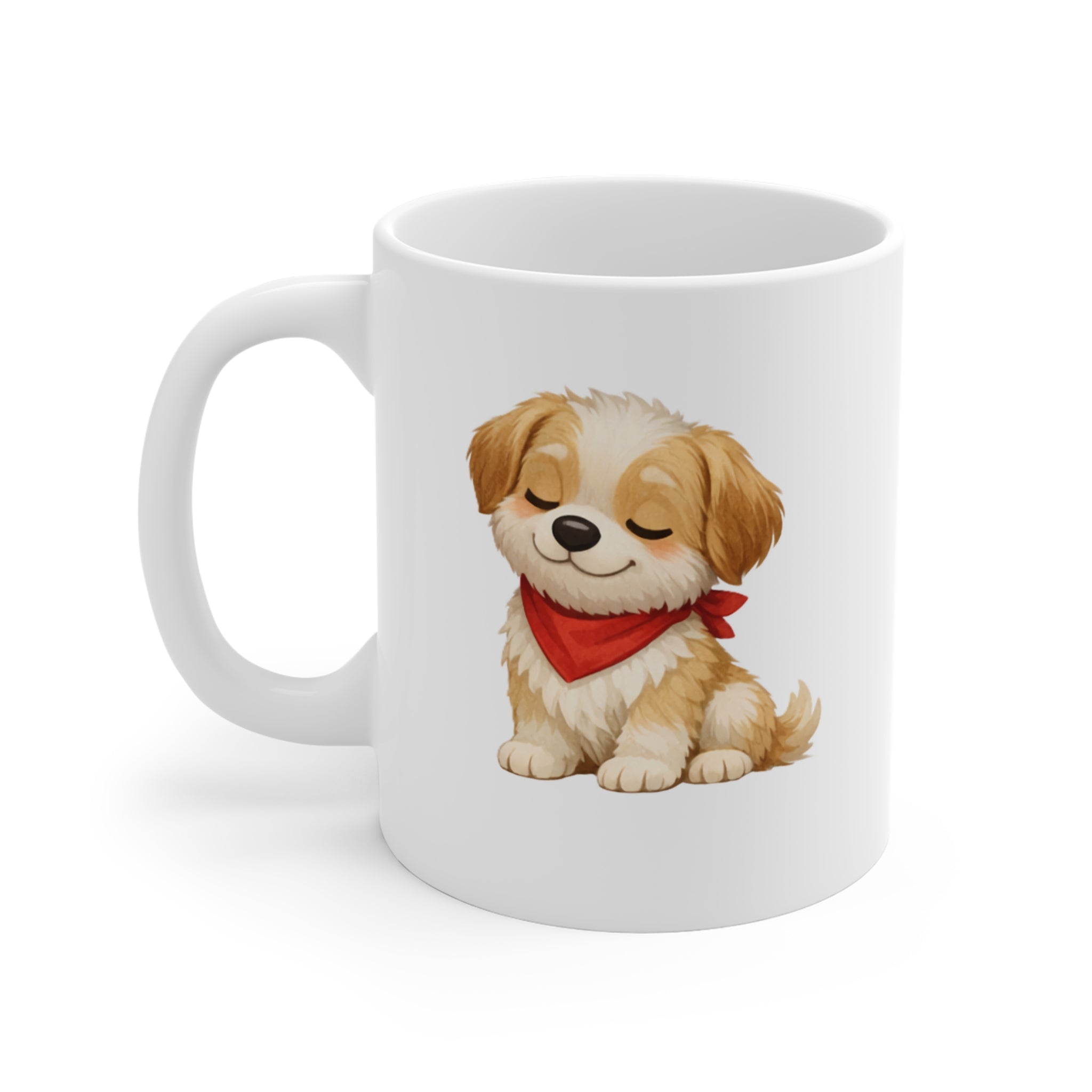 Cute Puppy Mug - 11oz Ceramic Coffee Cup with Shy proud Dog Illustration