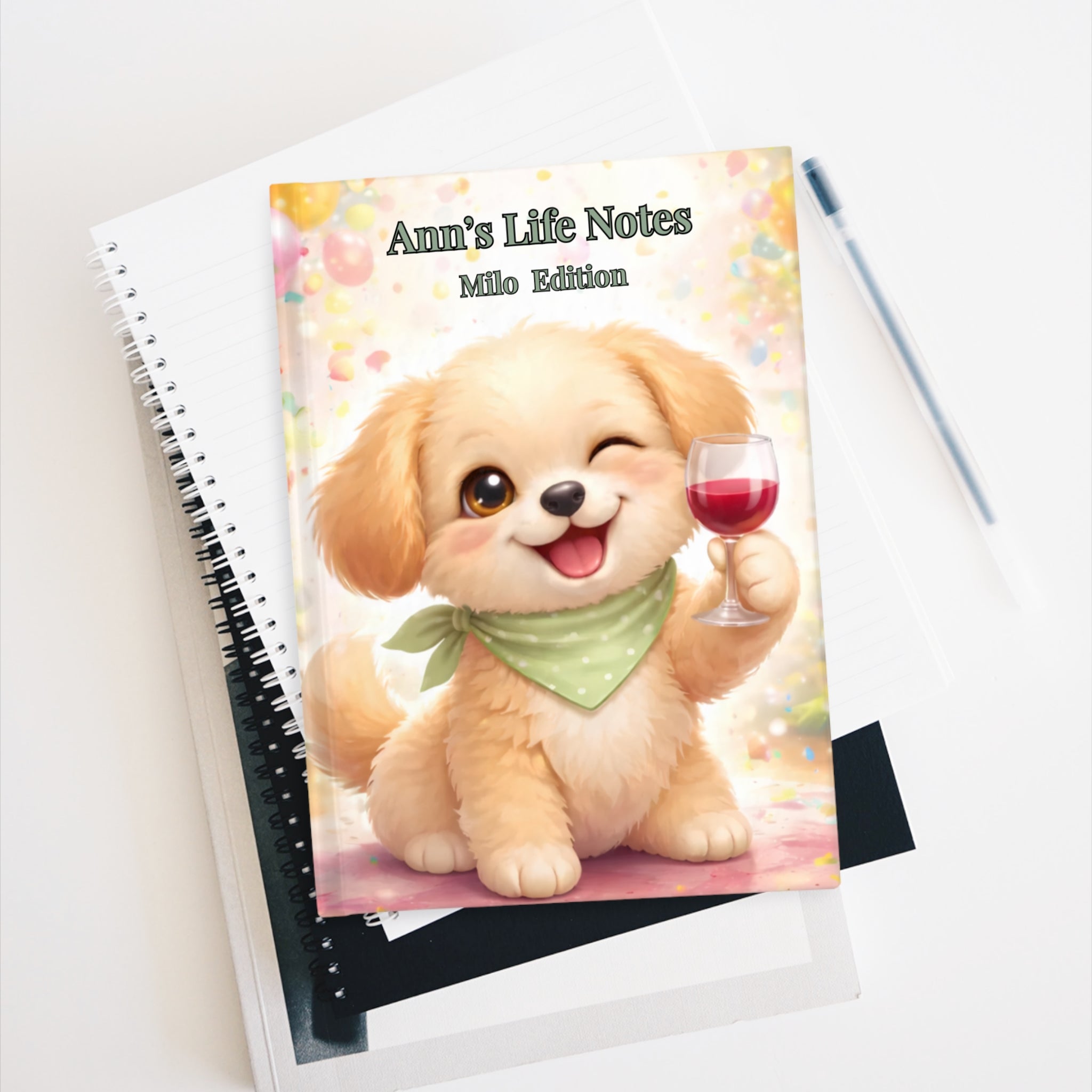 Journal — Cute Winking Puppy 'Ann’s Life Notes' Ruled Notebook