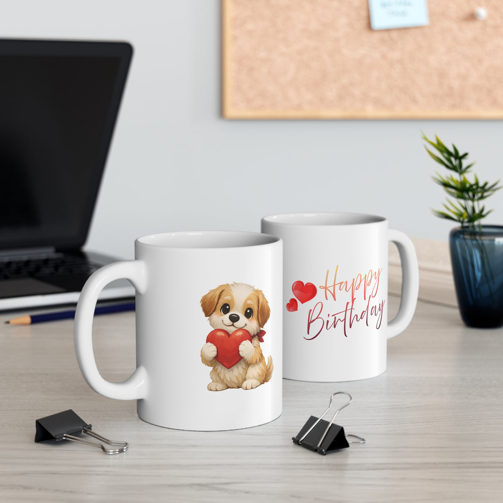 Cute Puppy Heart Mug – Birthday Coffee Cup for Dog Lovers